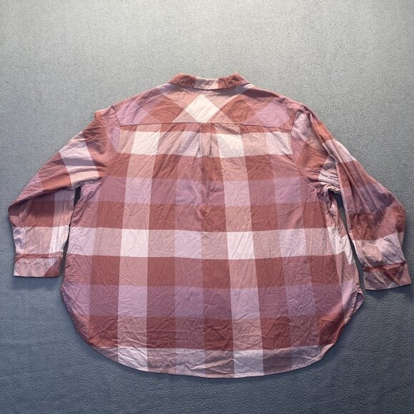 Ava & Viv Womens Blush Plaid Button Down Long Sleeve Shirt Size 3XL,Pocket - Picture 2 of 11